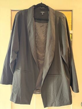 Torrid Black Satin-Trim Open Blazer
